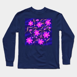 Pink flowers with pink spiders, snails and cats Long Sleeve T-Shirt